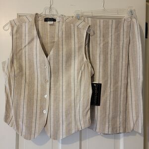 Carol Anderson Collection Women's  Neutral Striped Vest and Skirt Ensemble